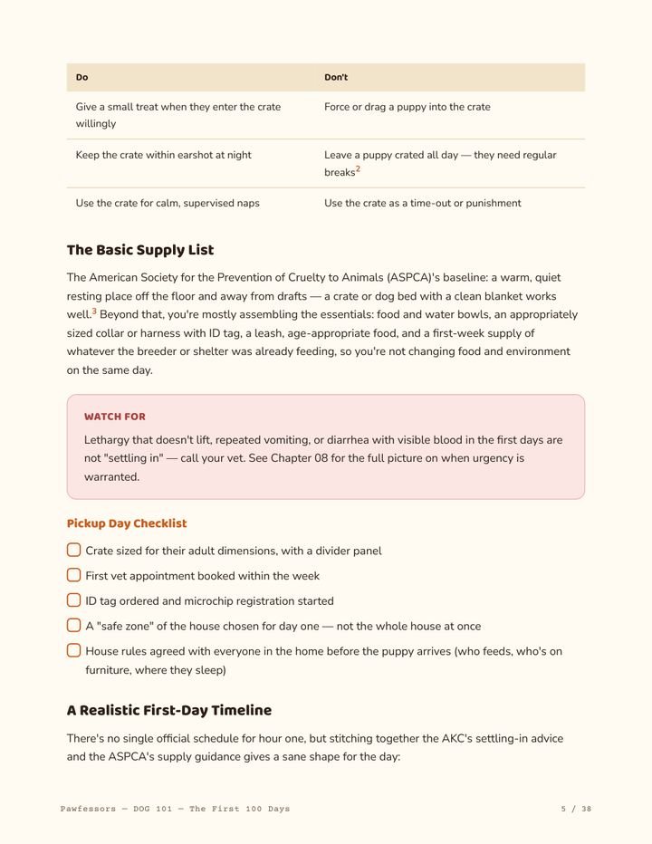 A page from chapter 1 with the pickup-day checklist